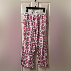All For Color Linen Magenta, Turquoise & White Patterned Wide Leg Pants Size S
